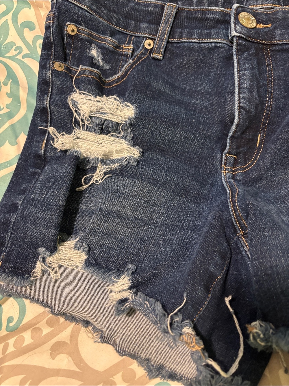 American Eagle Outfitters Dark Blue Distressed Denim Cutoff Shorts - Picture 3 of 6